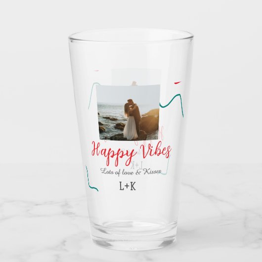 Happy Vibes vakantie paar naam datum bruiloft rood Glas (Voorkant)