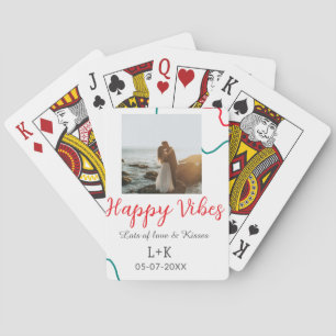 Happy Vibes vakantie paar naam datum bruiloft rood Pokerkaarten