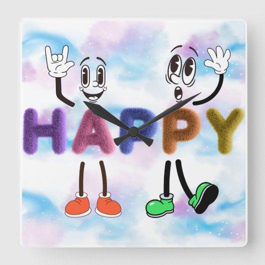 Happy Vibes Vierkante Klok (Voorkant)