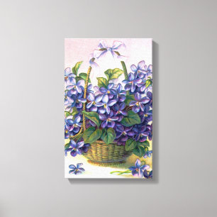 Happy  Violets Basket Wrapped Canvas Afdruk