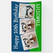 Happy Virtual Birthday 3-foto's - blauw groen Spandoek (Verticaal)