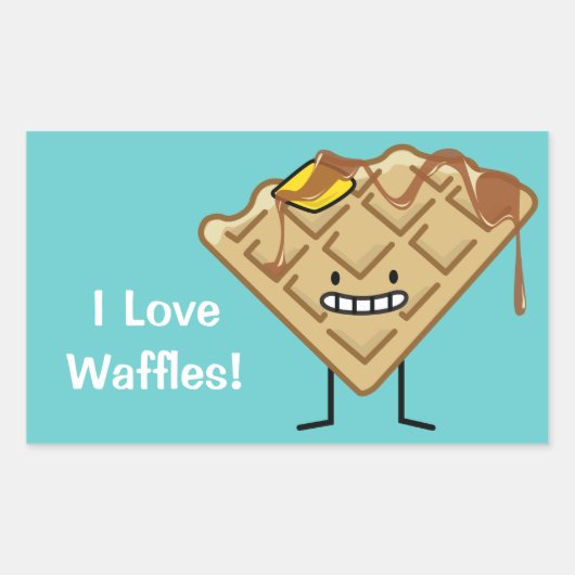 Happy Waffle met stroop en boterontbijt Rechthoekige Sticker (Voorkant)