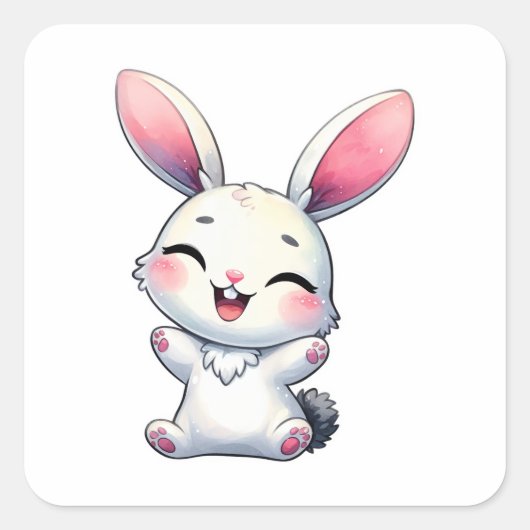 Happy Waterverf Bunny Vierkante Sticker (Voorkant)