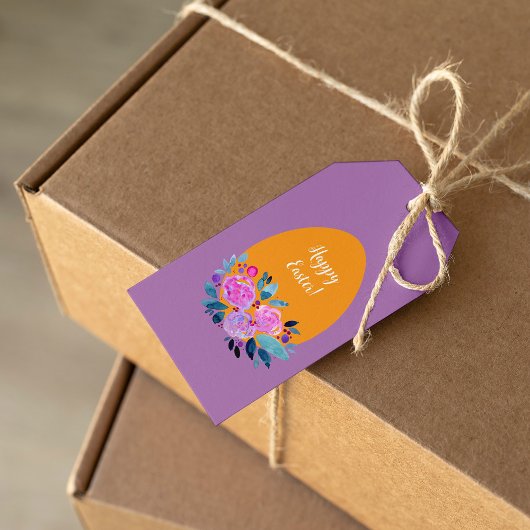 Happy waterverf floral egg cadeaulabel
