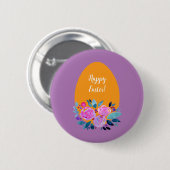 Happy waterverf floral egg ronde button 5,7 cm (Voorkant /achterkant)