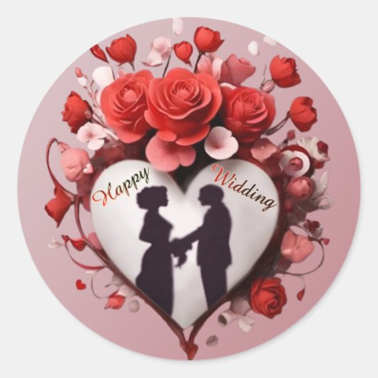 Happy Wedding Classic ronde Stickers (Voorkant)