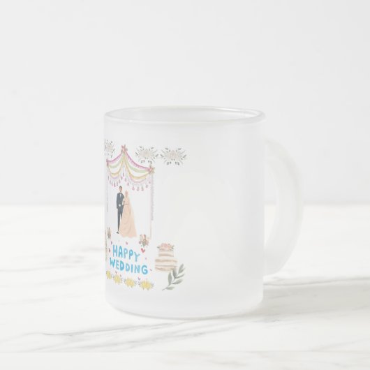 Happy Wedding Frosted Glass Coffee Mug – Romantic (Devant droit)