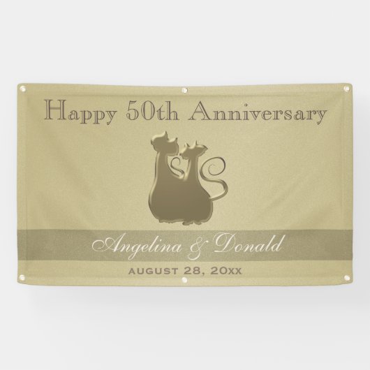 Happy Wedding Gold Jubileum, Kattenpaar Banner (Horizontaal)