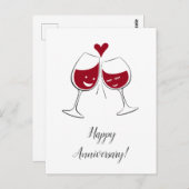 Happy Wedding Jubileum Rode Wijn Hart Kaart (Voorkant / Achterkant)