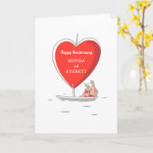 Happy Wedding Jubileum Zeilboot Red Heart Kaart (Gele Bloem)