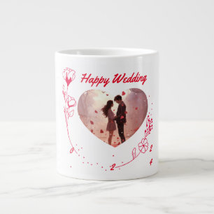 Happy Wedding paar foto gepersonaliseerde koffie m Extra Grote Beker