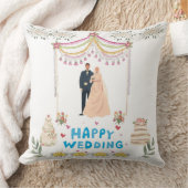 Happy Wedding Throw Pillow – White Background  Kussen (Deken)