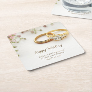 Happy Wedding Vierkante Kartonnen Onderzetter