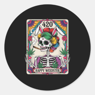 Happy Weedster Easter Skeleton Roken Wiet Tarot Ronde Sticker
