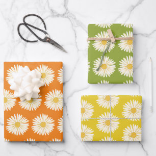 Happy White Daisies Kleurrijke jaren 70 Retro Inpakpapier Vel