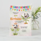 Happy White Flowers Verjaardagsfeestuitnodiging Kaart (Staand voorkant)