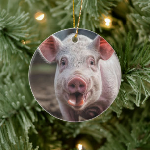 Happy White Pig Tongue Poke, Keramisch Ornament