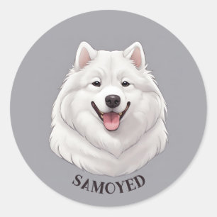 Happy White Samoyed Dog Ronde Sticker