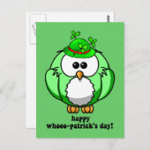 Happy Whoo Patrick's Day Briefkaart (Voorkant / Achterkant)