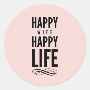 Happy Wife Funny Marriage Quote Pink Ronde Sticker