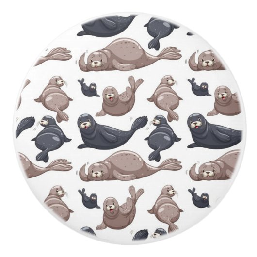 Happy Wild Seals Pattern Keramische Knop (Voorkant)