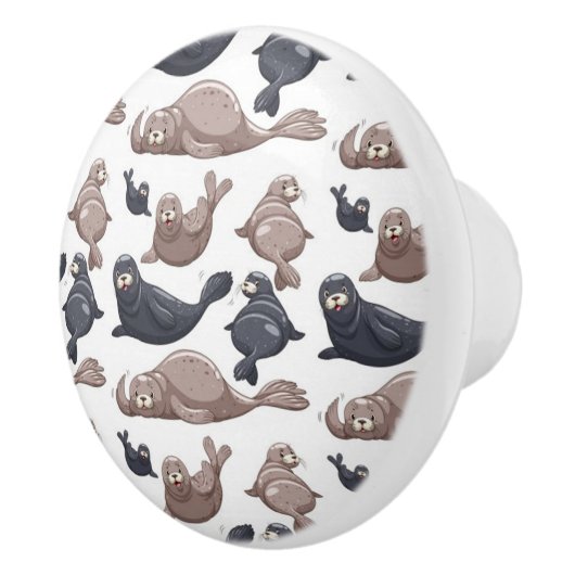 Happy Wild Seals Pattern Keramische Knop (Rechts)