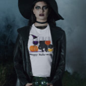 Happy Wine Witch Halloween Black Cat Broom T-shirt