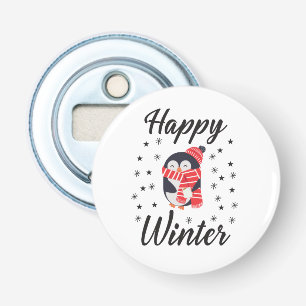 Happy Winter, Cute Penguin Button Flesopener