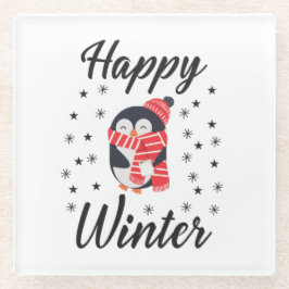 Happy Winter, Cute Penguin Glazen Onderzetter