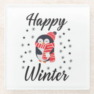 Happy Winter, Cute Penguin Glazen Onderzetter