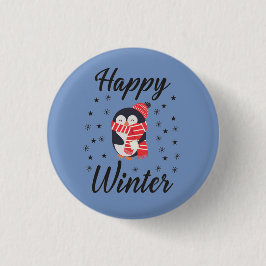 Happy Winter, Cute Penguin Ronde Button 3,2 Cm