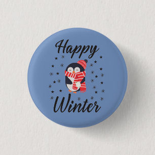 Happy Winter, Cute Penguin Ronde Button 3,2 Cm