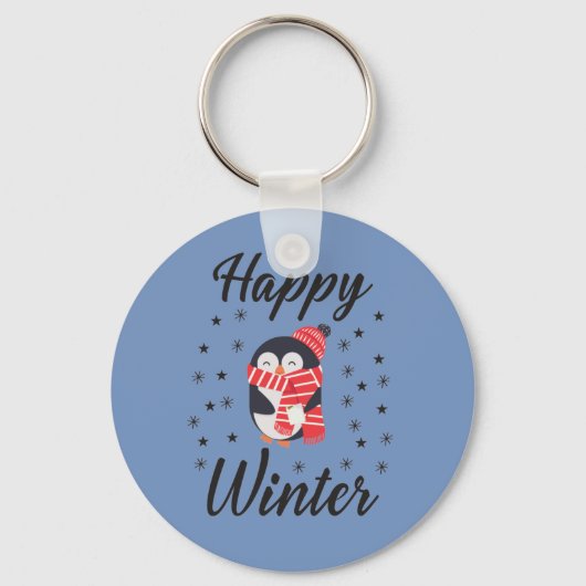 Happy Winter, Cute Penguin Sleutelhanger (Voorkant)