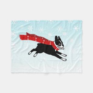 Happy Winter Fun Boston Terrier met rode sjaal Fleece Deken