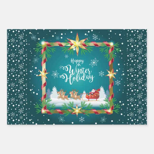 Happy Winter Holiday Snowy Fairy Tale with Santa Inpakpapier Vel (Voorkant)