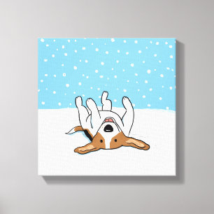 Happy Winter Snow Beagle - Cute Dog Cartoon Canvas Afdruk