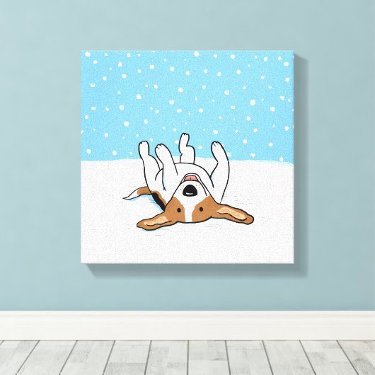 Happy Winter Snow Beagle - Schattigee Cartoon Canvas Afdruk (Insitu (Houten vloer))