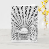 Happy Winter Solstice Snow Sun Art Deco Retro Kaart (Gele Bloem)
