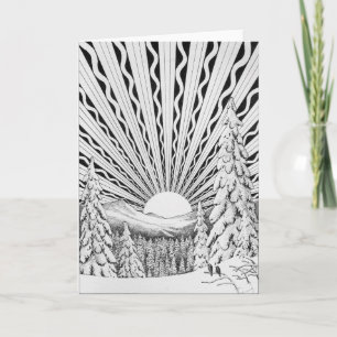 Happy Winter Solstice Snow Sun Art Deco Retro Kaart