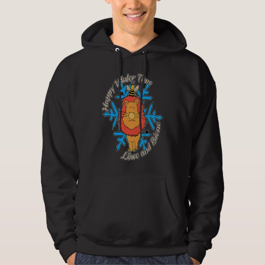 Happy Winter Time Lion and Bee Love Ski Seasons Hoodie (Voorkant)
