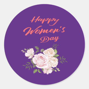 Happy Women's Day Royal paarse Ronde Sticker