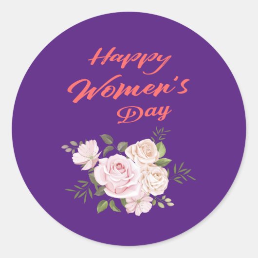 Happy Women's Day Royal paarse Ronde Sticker (Voorkant)