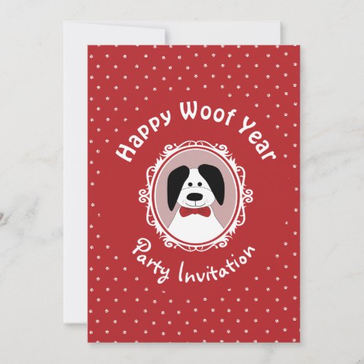 "Happy Woof Year" Oud en Nieuw Feest Uitnodiging (Voorkant)
