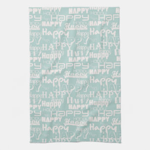 Happy Words Blue Theedoek