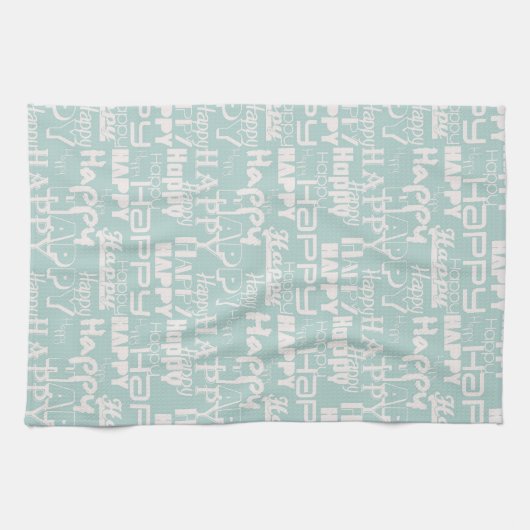 Happy Words Blue Theedoek (Horizontaal)