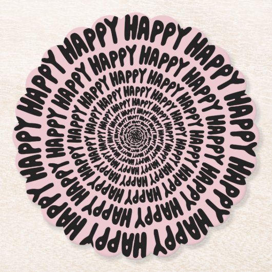 Happy words font spiraal concentrische cirkels roz kartonnen onderzetters (Voorkant)
