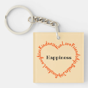 Happy Words Heart Oranje en Peach Sleutelhanger