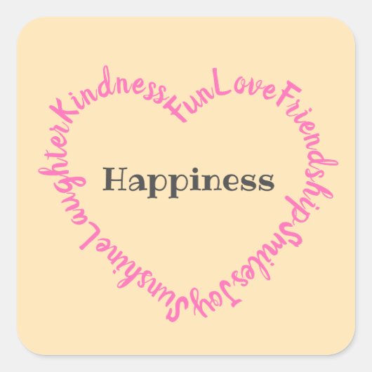 Happy Words Typographic Heart Pink and Peach Vierkante Sticker (Voorkant)