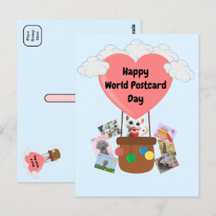 Happy World Briefkaart Day Cat in het Briefkaart