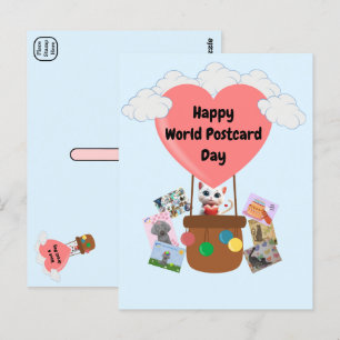 Happy World Briefkaart Day Cat in het Briefkaart